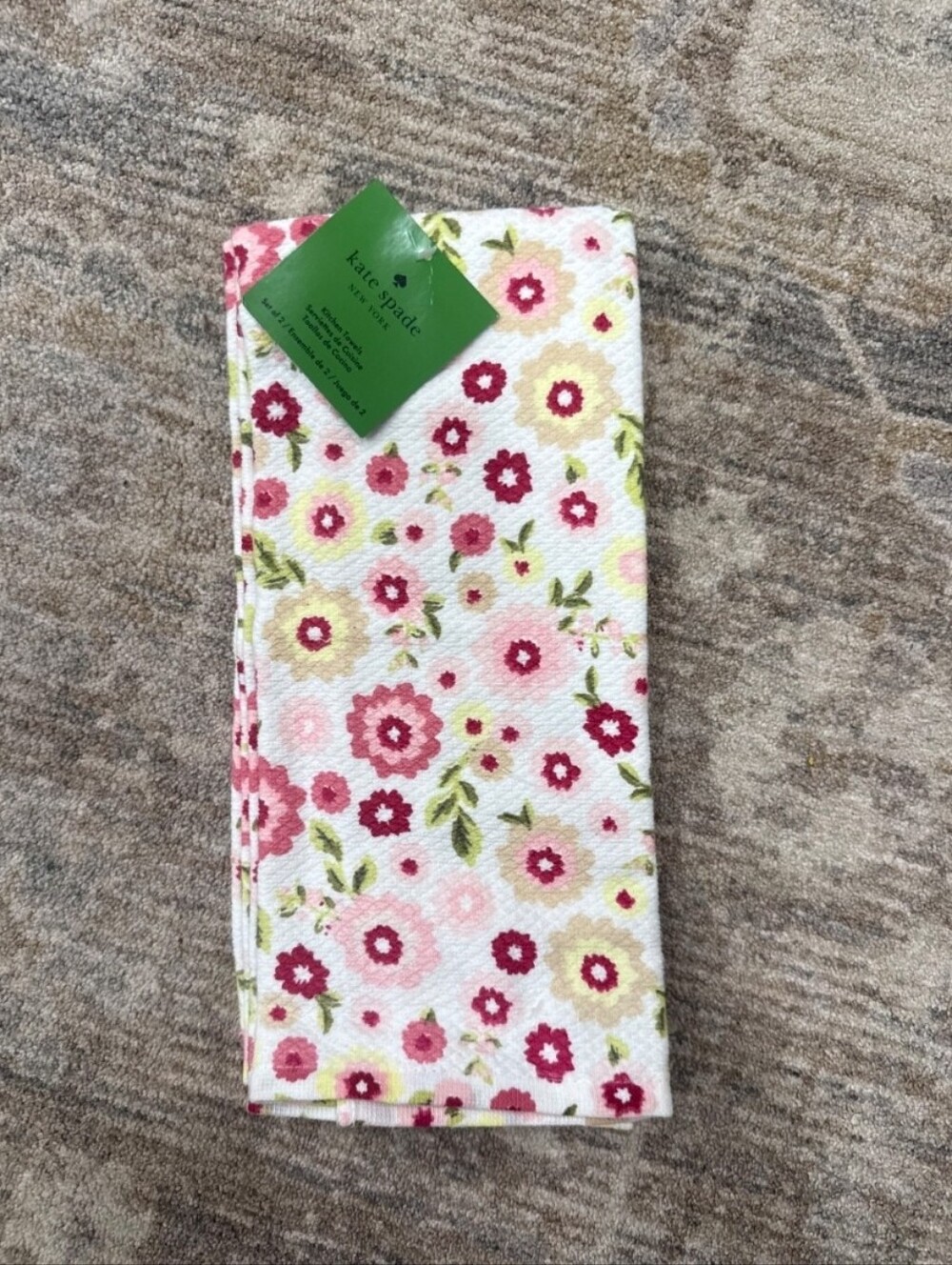 kate spade White Floral Cotton Scarf with Pink and Yellow Blooms